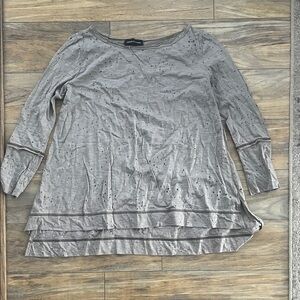 Layered Gray Long Sleeve cold shoulder Top
